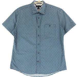 Tommy Hilfiger Men's XL Custom Fit Shirt Blue White Cotton 1 Pocket Short Sleeve